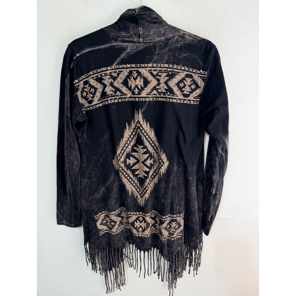 Vocal Cardigan Western Aztec Studded Fringe Women's Small Black Boho Biker USA